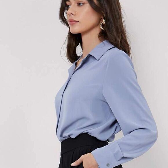 Blue Button Down Blouse Med Lg - Picture 4 of 5